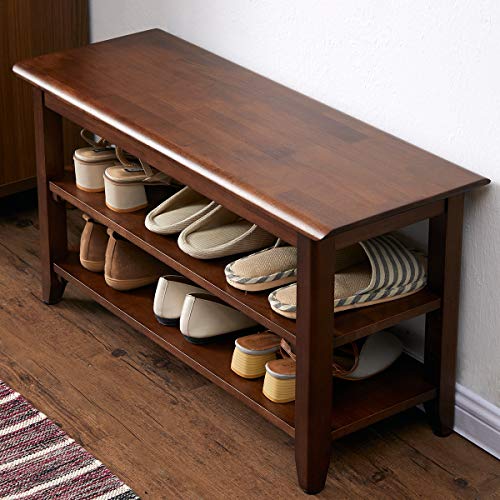Wooden Shoe Storage Bench - 31.5-Inch Rubber Wood Entryway Bench