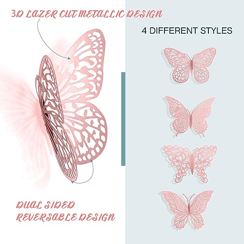 3D Pink Butterfly Wall Decor Stickers - 48 Piece Set for Party & Home