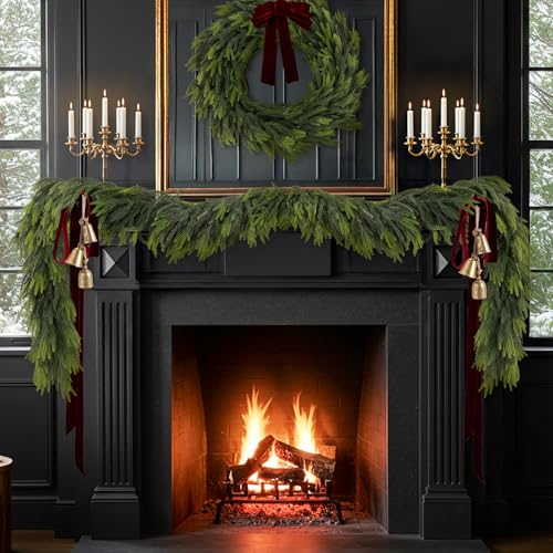 Real Touch Norfolk Pine Garland 9ft - Artificial Christmas Greenery for Mantel
