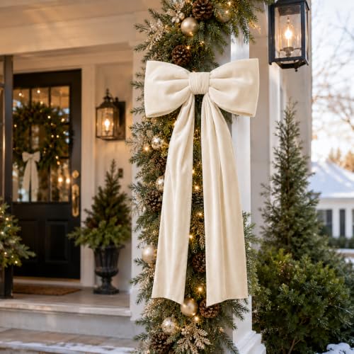 Senjie Extra-Large Beige Velvet Christmas Tree Topper Bow 16in x 35in