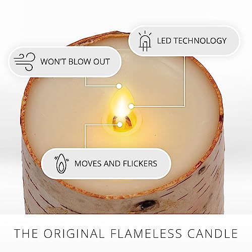 Luminara Birch Bark Flameless LED Candle 3.5x6.5 Inch with Moving Flame & Timer