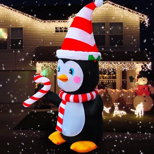 4 Ft Inflatable Christmas Penguin with Scarf & Candy Decor for Yard & Indoor Holiday Party