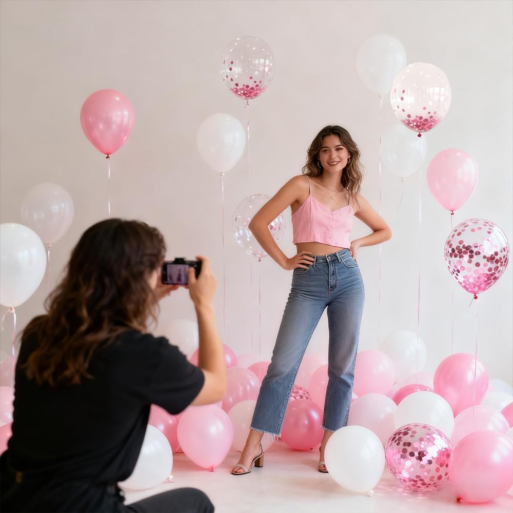 Skiennix 12-Inch Light Pink & White Balloons - Confetti Balloons for Weddings & Baby Showers