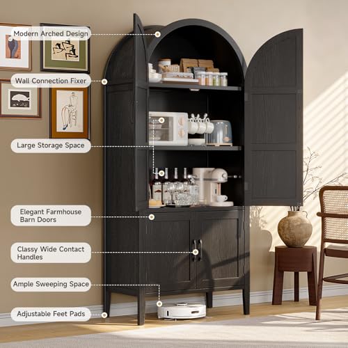 71-Inch Tall Arched Pantry Cabinet, 5-Tier Wooden Storage Organizer