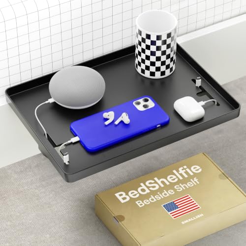 BedShelfie Bedside Shelf Clip-On Nightstand & Cable Catch, Black