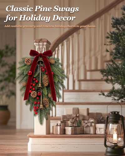 Sariiraw 4 Pack 23in Christmas Teardrop Swag - Artificial Norfolk Pine with Pinecones & Red Berries