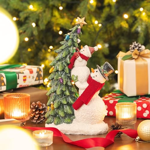 Valery Madelyn 13 Inch Christmas Snowman Family Figurines with Lights, Resin Holiday Decorations