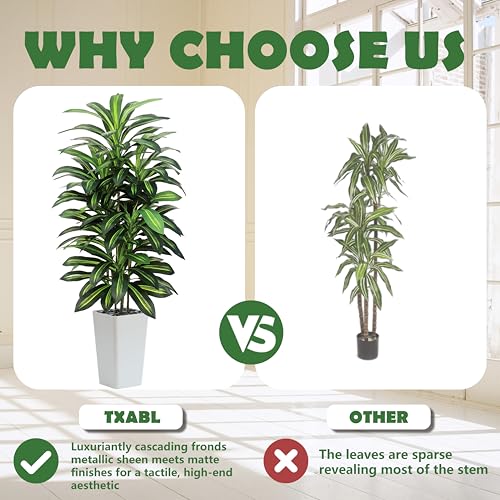 5FT Artificial Dracaena Tree - Realistic Faux Indoor Plant with White Planter