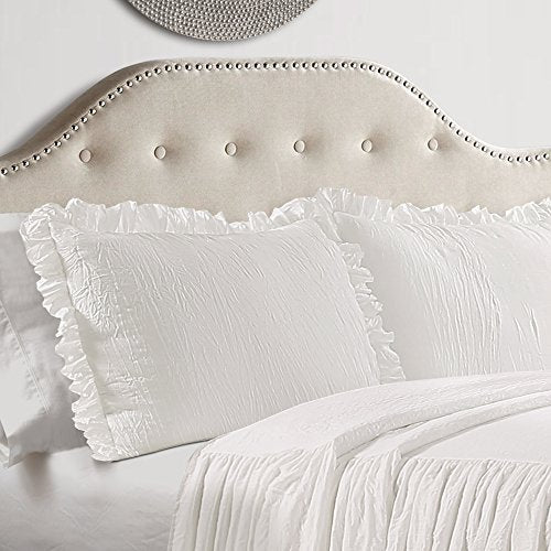 Lush Decor Queen Ruffle Skirt Bedspread Set - 3-Piece Farmhouse Bedding, White