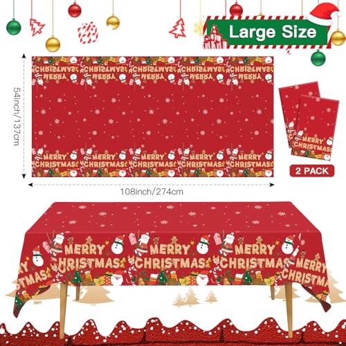 Disposable Red Gold Gingerbread Tablecloth (2 pcs) 54x108 in | Christmas Plastic Table Cover