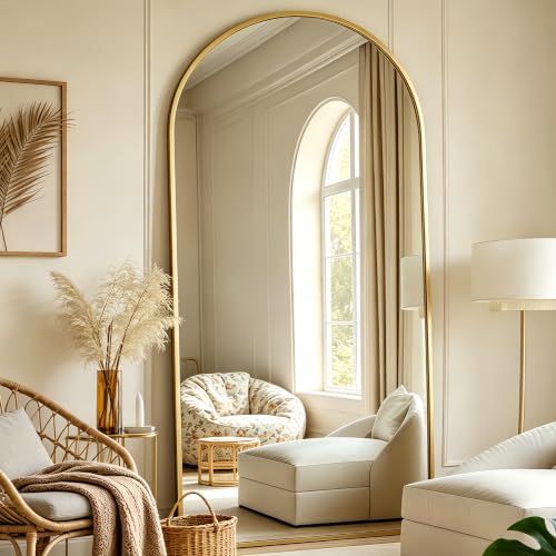 Arched Full Length Mirror 70"x26" Gold Frame Shatterproof Floor Mirror