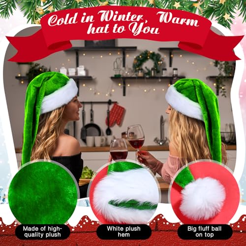 Green Santa Hat for Adults Unisex Velvet Plush Xmas Costume Accessory