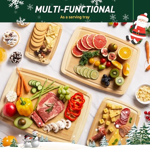 Socisen 4-Piece Bamboo Cutting Board Set with Non-Slip Feet – 17.5 x 12 in, Two-Tone