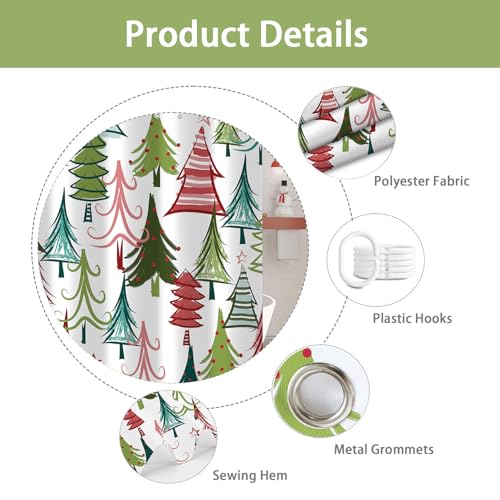 Moyrisou Colorful Pine Tree 72x72 In. Christmas Shower Curtain - Xmas Holiday Bathroom Decor