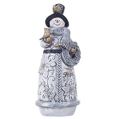 Resin Snowman Tabletop Christmas Figurine with Poinsettia Wreath, 10x4 Inch