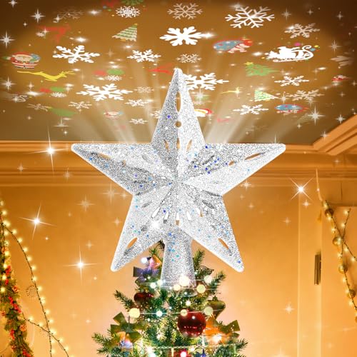 Lighted Christmas Tree Topper Star with 6-Mode LED Rotating Projector