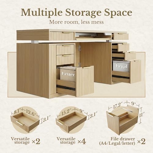 59-Inch Electric Standing Desk with 8 Drawers, Keyboard Tray & Charging Port