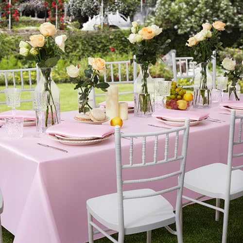 Pink Satin Rectangular Table Cover 60 x 84 Inches - Counfeisly