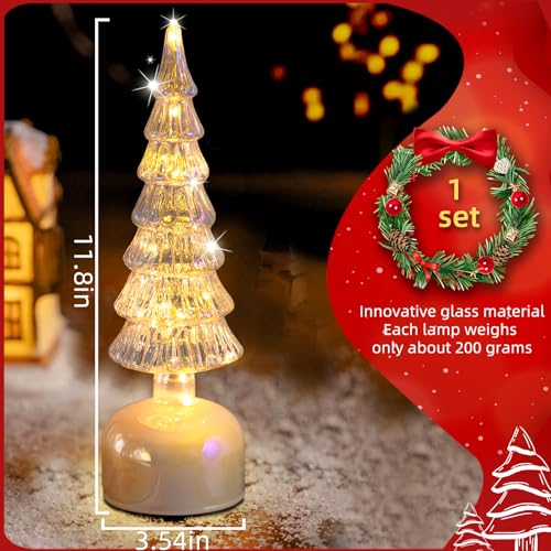 MJ Premier Silver Glass Rotating Christmas Tree with Lights - 3.54in x 11.81in, Battery Operated