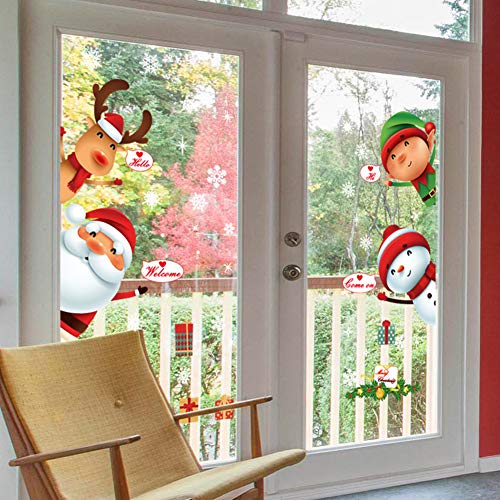 Christmas Window Wall Decals Set – Santa, Snowman, Deer & Snowflake Clings, Removable Vinyl