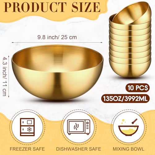 Nuogo 10 Pcs 9.8 Inch Gold Stainless Steel Salad Mixing Bowls Set