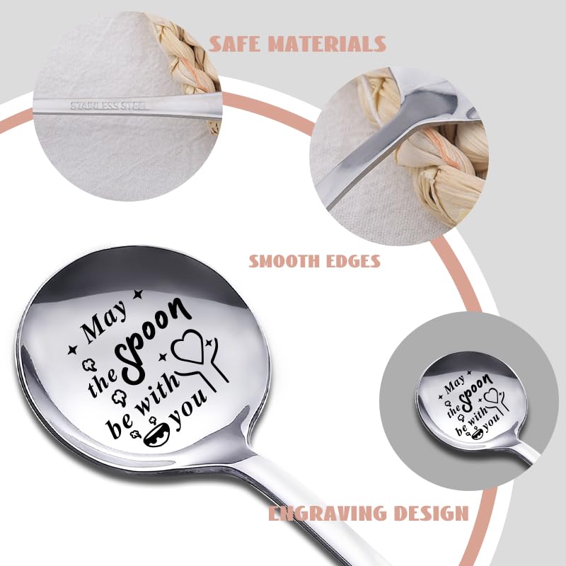 Yaozeio Stainless Steel Soup Spoons Set - Engraved Gift for Family & Friends
