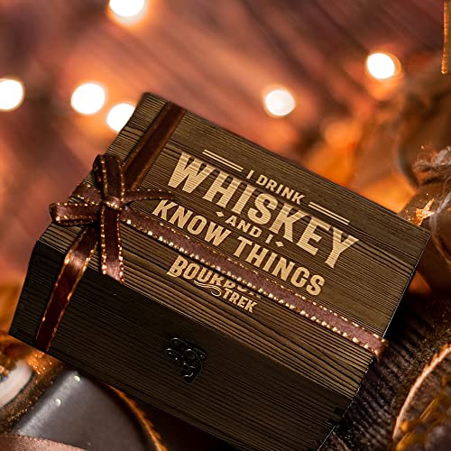 Bourbon Whiskey Gift Set with Glasses Stones Coasters & Trivia - Premium Men’s Barware