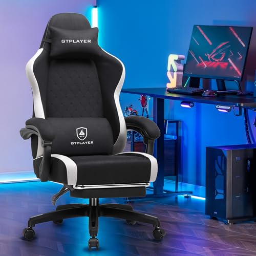 Ergonomic Gaming Chair with Retractable Footrest and Lumbar Support