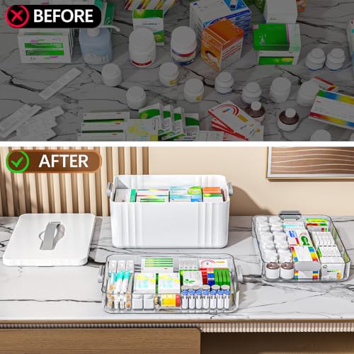 3-Tier Portable Medicine Organizer Box with Handle and Detachable Trays