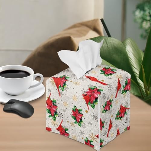 Cardinal Poinsettia PU Leather Tissue Box Cover - Doginthehole, Decor Box Holder