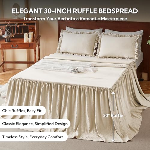 MR&HM Shabby Chic Microfiber Bedspread Set - 30" Ruffle Drop Skirt