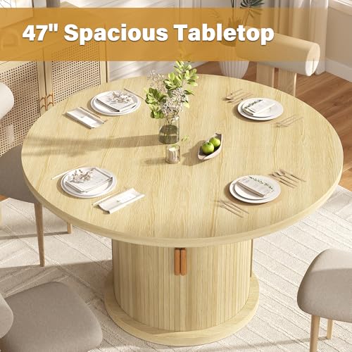 47-Inch Round Dining Table with Storage, Farmhouse Fluted Kitchen Table