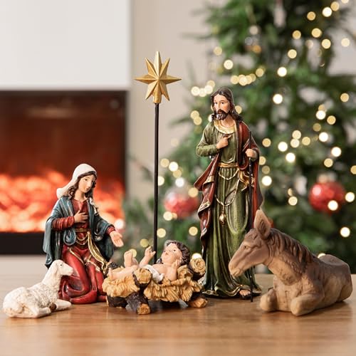 Multicolor 13-Piece Nativity Set, 3.9 Inch Figures - Handcrafted Resin