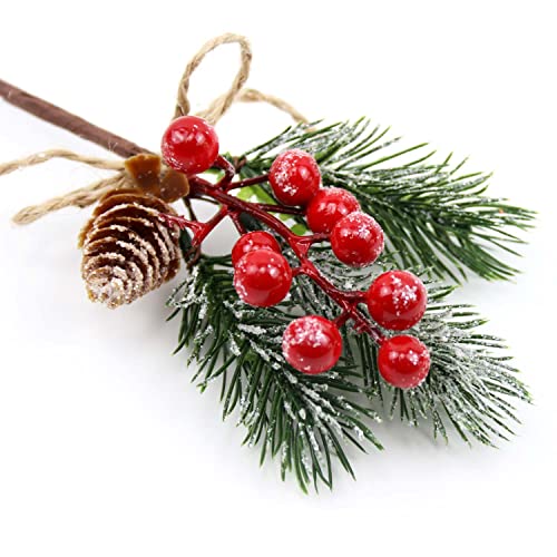 10-Pack Glitter Christmas Berry Picks with Pine Branches and Cones for Wreaths & Decor