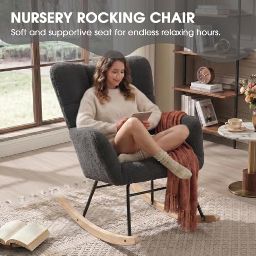 Teddy Upholstered Nursery Rocking Chair with High Back and Armrests