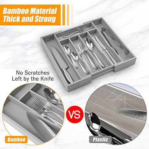 Gray Expandable Silverware Drawer Organizer - 7 Slots for Kitchen & Bedroom