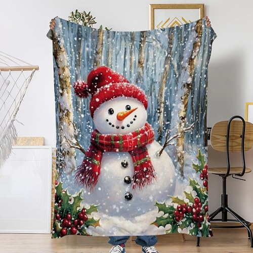 Snowmolle Cute Snowman Throw Blanket 50x60 Inch for Couch & Home Decor