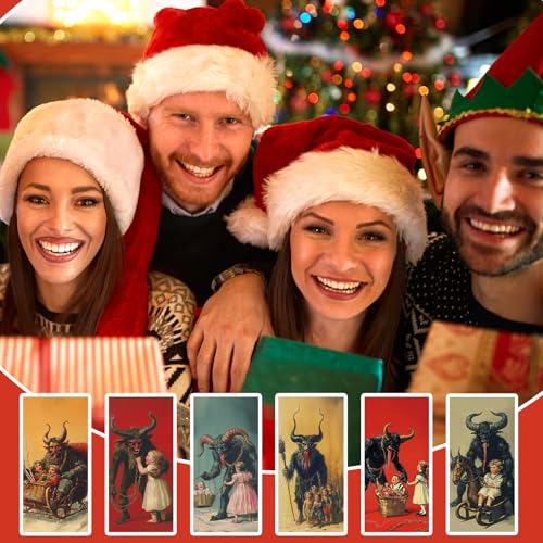 Krampus Christmas Money Holder Cards Set, 30-Pack with 30 Envelopes & Stickers, 6 Designs