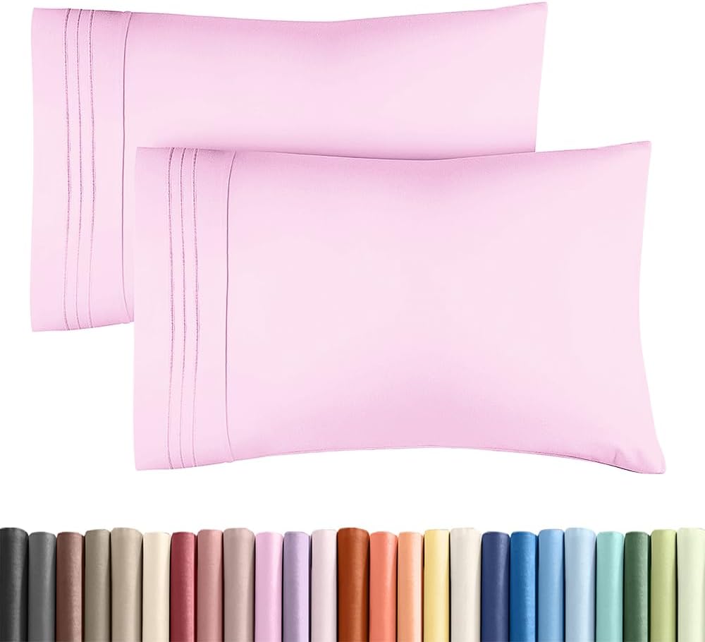 Skiennix Standard Pillow Cases Set of 2 - Ultra-Soft Hotel Quality - Comfy, Wrinkle-Free & Stain Resistant - Light Pink