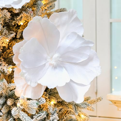 Norme 6 Pcs Large 16'' Christmas White Magnolia Flowers - White / 16''