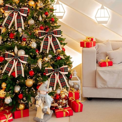 TONIFUL 2.5-Inch Green & Black Plaid Burlap Wired Ribbon 6yds x 2 Rolls for Christmas Wrapping & Wreaths (2 Rolls, Red Green variant)
