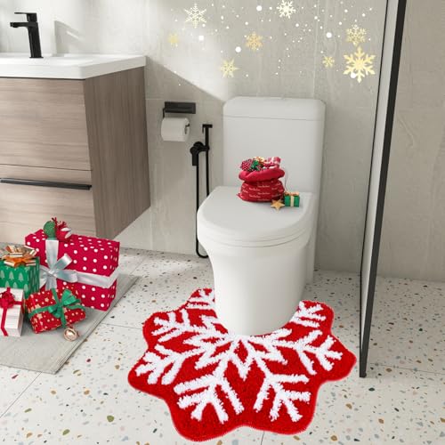 FYSUIMU Red Snowflake U-Shaped Toilet Mat 19.7 x 23.6 in Toilet Rug