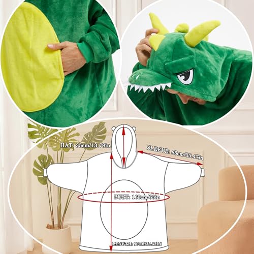 Laahoem Dragon Hoodie Unisex Oversize Flannel Pullover Green One Size