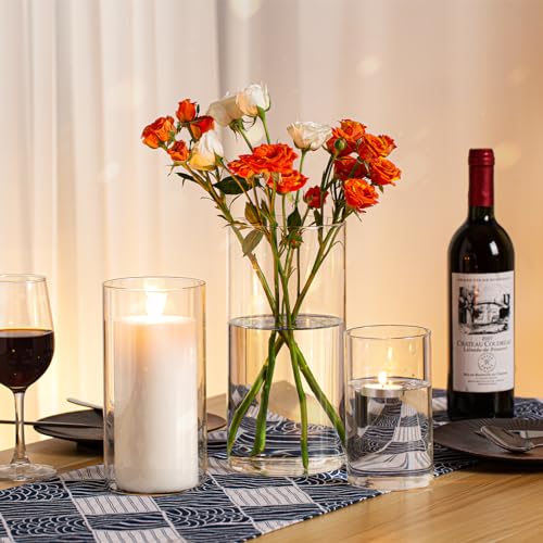 Clear Glass Hurricane Candle Holders - Set of 3 for Pillar Candles
