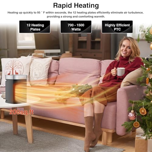 Small Portable Electric Space Heater with Thermostat and Remote