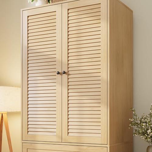 70-Inch Modern Wooden Wardrobe Armoire with 3 Drawers and Hanging Rod