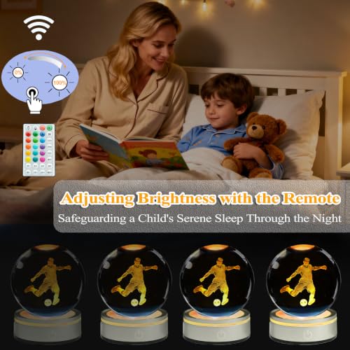 3D Soccer Night Light, Crystal Ball RGB Lamp with Remote and Timer