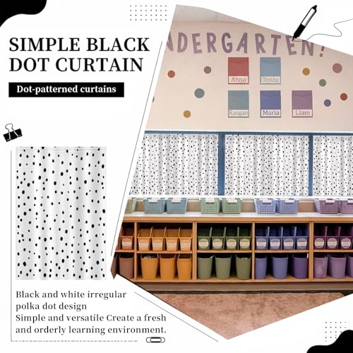 6 Pcs Polka Dot Classroom Curtains, 36 x 24 Inch Rod Pocket Window Drapes