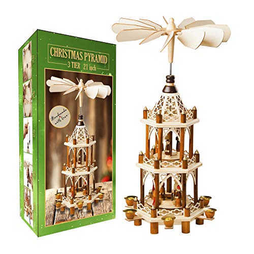 21-Inch Wooden Christmas Nativity Pyramid with 6 Candle Holders