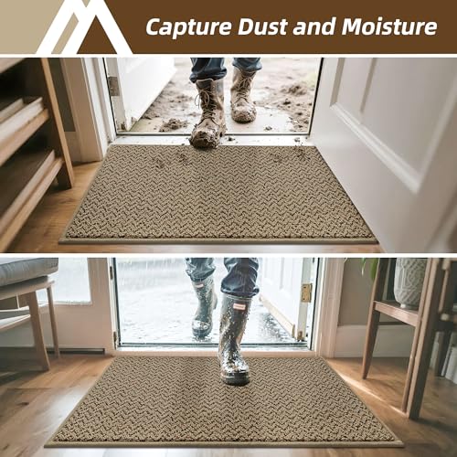 Absorbent Indoor Door Mat 20x32, Non-Slip Washable Entrance Rug, Taupe